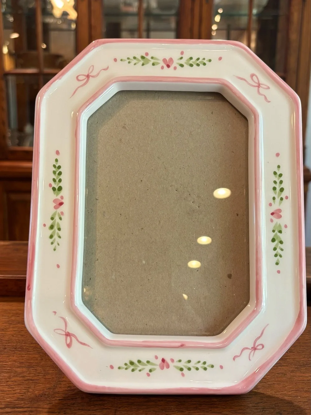 80s Pastel Pink Ribbon Porcelain Photo Frame, Cottagecore Coquette Nursery Decor